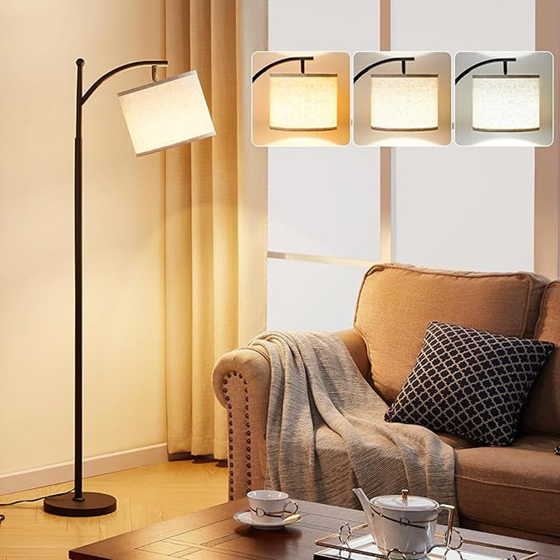 Ambimall 60" Floor Lamps For Living Room With 3 Color Temperatures, Standing Lamp Tall With Adjustable Linen Shade, Tall Lamps For Living Room Bedroom Office Classroom Dorm Room(9w Bulb Included)