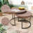 4 Pieces Outdoor Patio Conversation Set, Loveseat sofa and Two Single-Seater Chairs with PE Wicker Backrest, Powder-Coated Aluminum Frame, Wood-Grain Arms and Thick Cushions & Coffee Tables-106754439