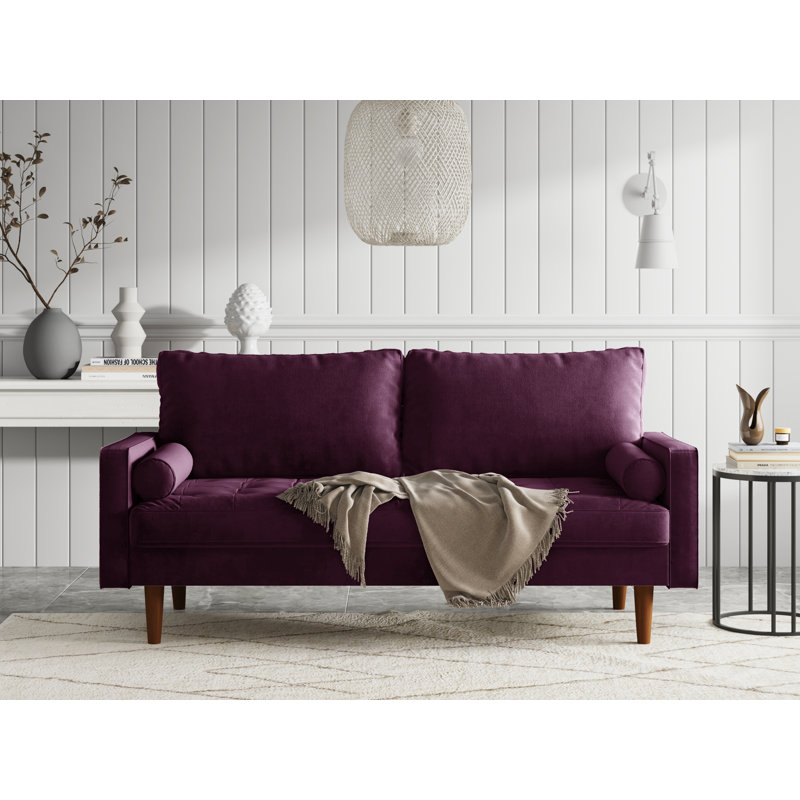 Sellner 70" Velvet Square Arm Tufted Seat Sofa, Eggplant Velvet