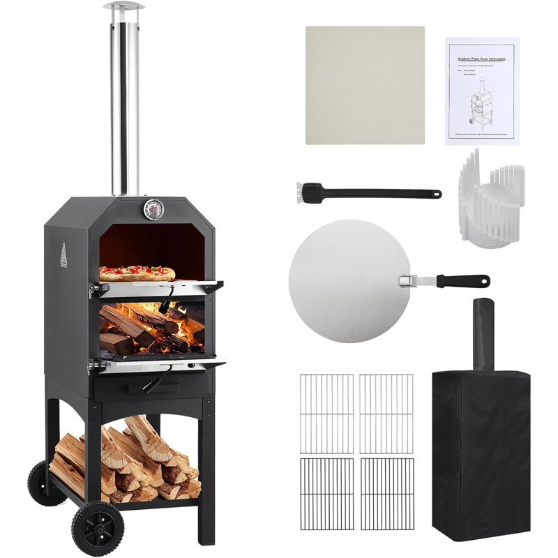 Outdoor Pizza Oven, Wood Fired Pizza Oven For Outside, Portable Pizza Oven, Patio Pizza Maker With Pizza Stone, Pizza Peel, Grill Rack