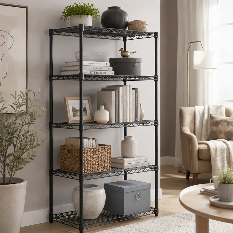 5-Tier Adjustable Heavy-Duty Wire Shelving Units - Rust-Resistant and Durable for Versatile Storage Solutions