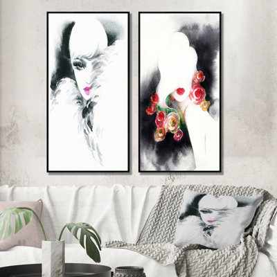 «Black Fashion Woman Illustration», ensemble de 2 peintures sur toiles