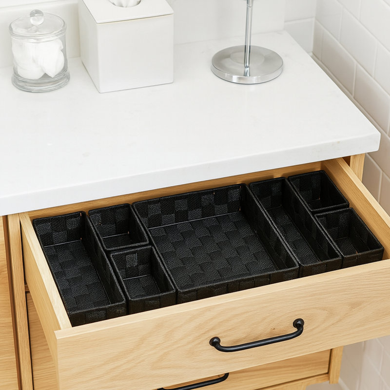 7-Piece Braided Polyester Drawer Divider Set - Black, Black