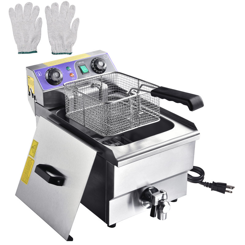 Electric Deep Countertop Fryer Stainless Steel with Timer and Drain