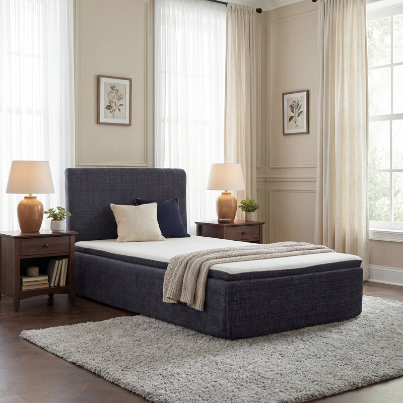 15" Thick Sponge Upholstered Compression Bed, Blue, Twin