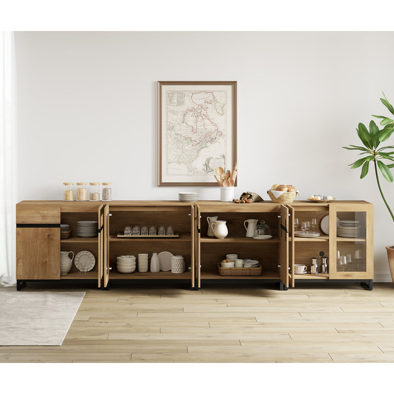 Buffet moderne avec tablettes réglables, armoire de rangement 4 en 1 avec portes en verre, armoire à café pour la cuisine