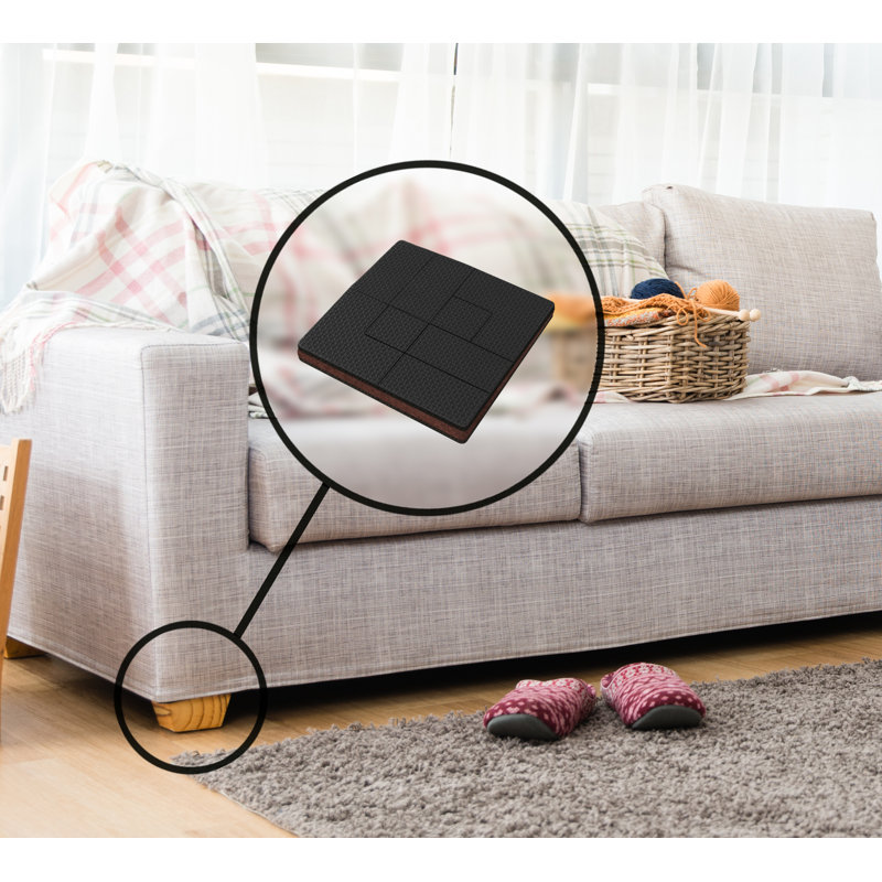 Black 4 Inch Square Non-Slip Rubber Felt Furniture Pads