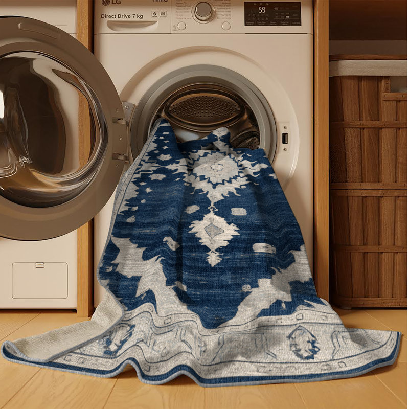Tapis gris lavable à la machine, Rond 3 pi