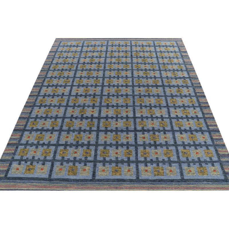 Scandinavian Hand Knotted Wool Geometric Area Rug, Rectangle 10' x 14'