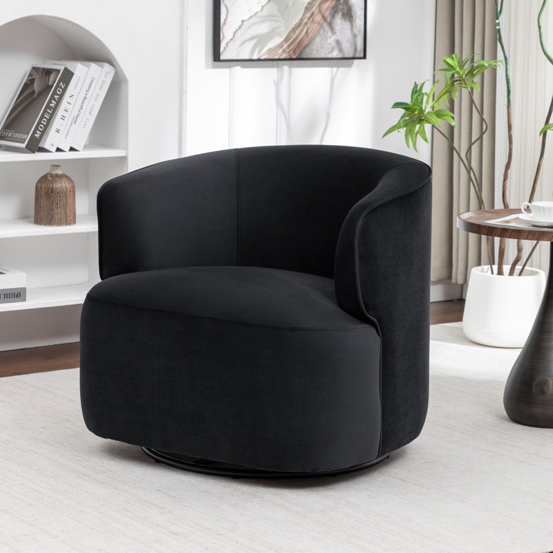 Tybias Upholstered Swivel Barrel Chair, Black