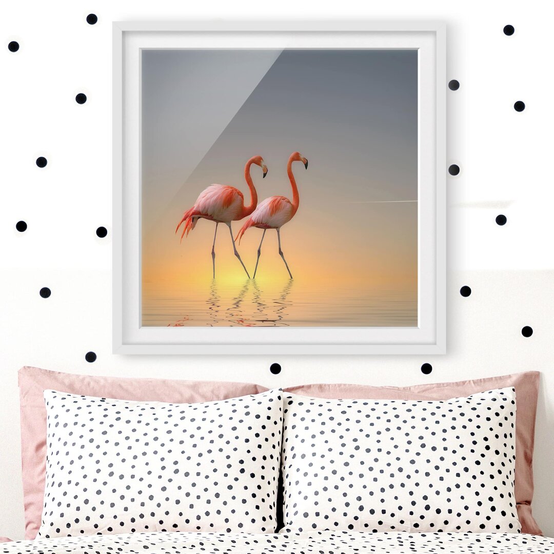 Gerahmtes Papierbild Flamingo Liebe