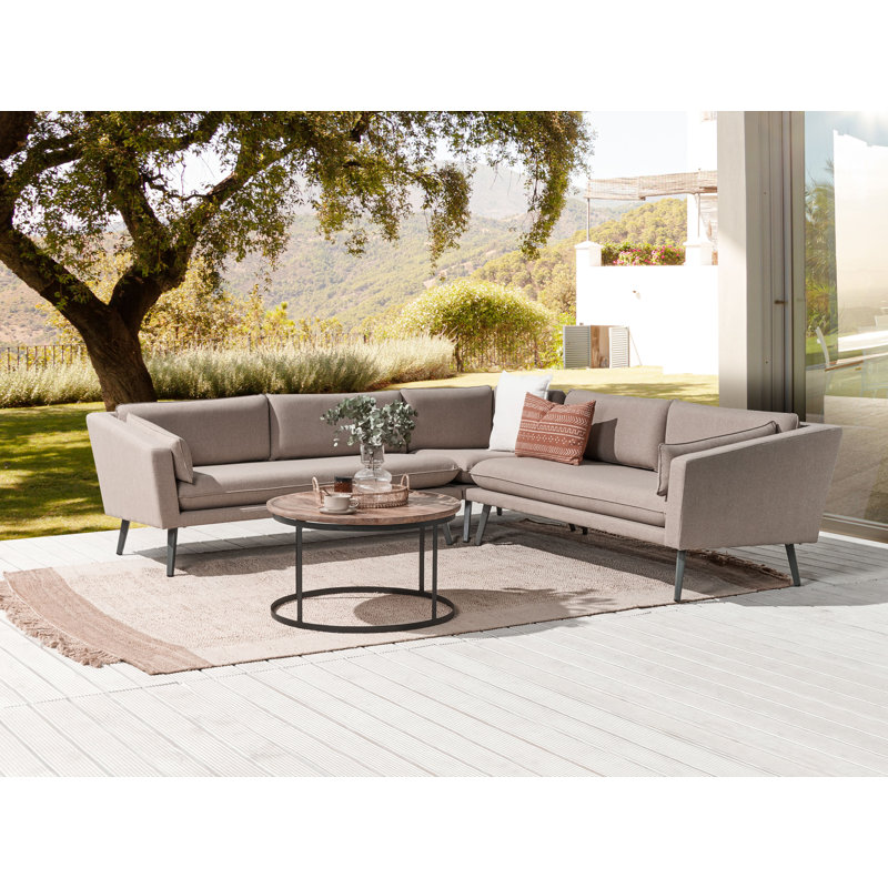 Cimarr 243 cm W L-Shaped Metal Patio Corner Sofa with Cushions, Beige, Beige