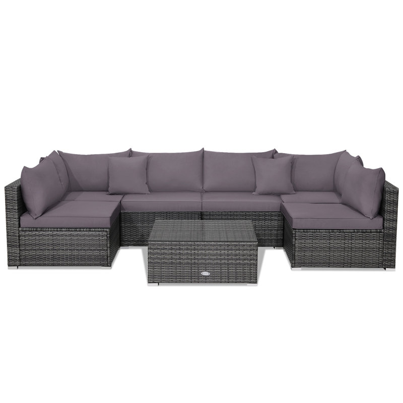 Minooka Wicker 6 - Person Patio Conversation Set with Cushions, Gray