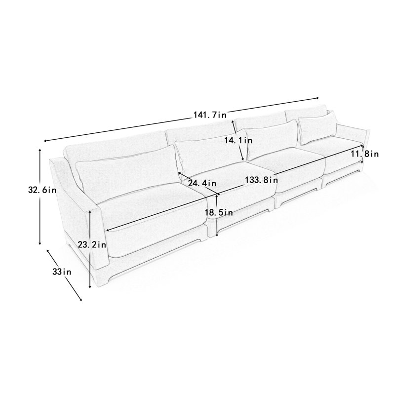 Canapé modulaire en chenille 4 places avec coussins lombaires, siège de salon moderne et ergonomique, Beige