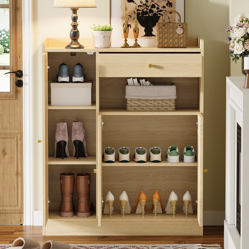 12 Pair Shoe Storage Cabinet, Natural