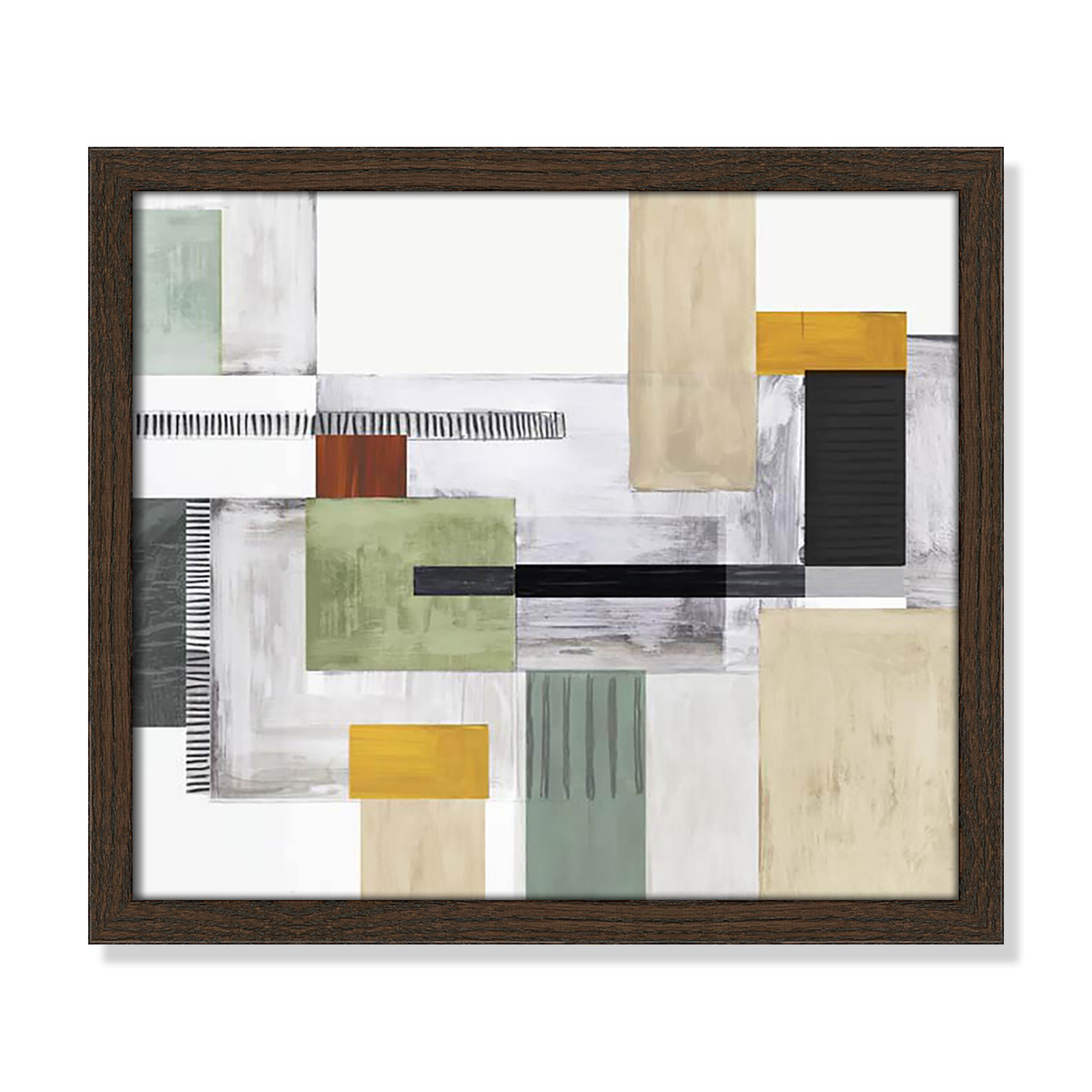 Playful Blocks Print by Tom Reeves, 13" H x 15" W x 0.75" D, Walnut Slim Picture Framed, No Mat