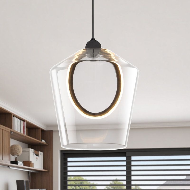 1 - Light Matte Black Single LED Modern Pendant Light Fixture with an 8.11-inch Clear Glass Shade