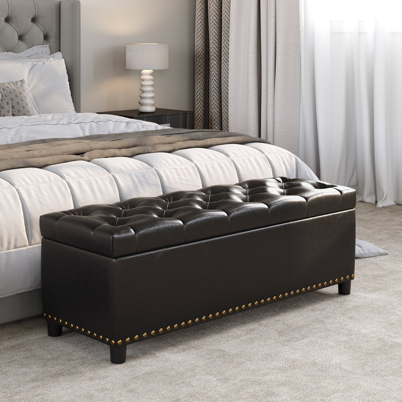 Upholstered Ottoman, Dark Brown,  Dark Brown Faux Leather