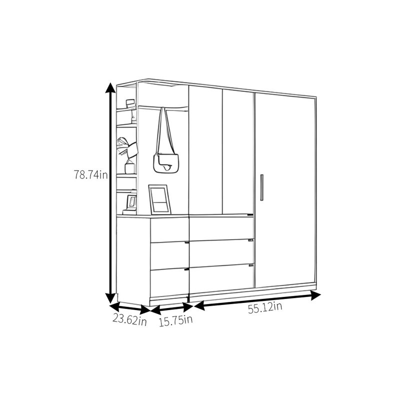 Garde-robe simple foncé classique, H 78,74 po x l 70,87 po x P 23,62 po