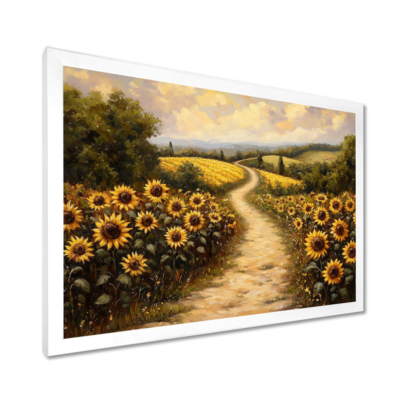 Donald tournesols le long du chemin de terre II - tournesols, art mural sur toile, H 16 po x l 32 po, Blanc