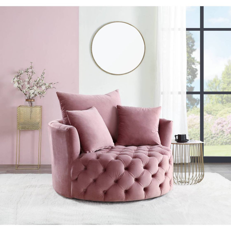 Fauteuil d'appoint en velours rose avec pivot Zunyas, Rose