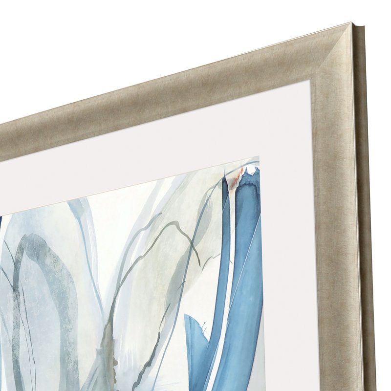Blue and Gold Abstract Watercolor Print with Champagne Frame
