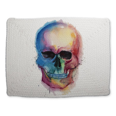 Watercolor Skull Placemat | Modern Braided Polyester Decor