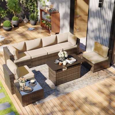 Ensemble de meubles de patio 8 pièces avec foyer au gaz propane