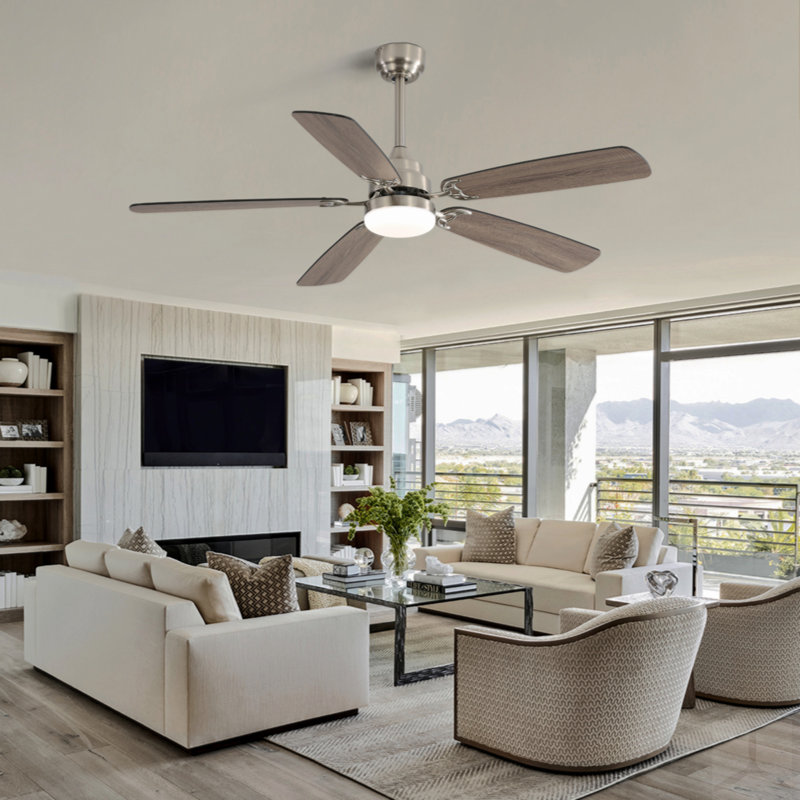 Modern 52 Inch Led Ceiling Fan With 110V 6 Speed Wind 5 Blades Remote Control Reversible DC Motor With Light, Black, 52" Wide