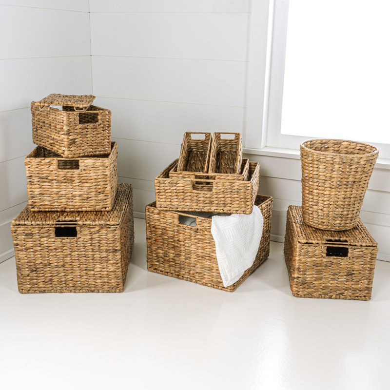 Traditional Assorted Hand-Woven Hyacinth/Iron Baskets (Set of 10), Natural