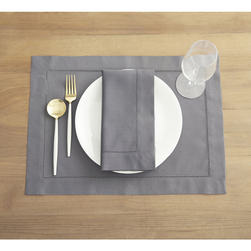 Cotton Linen Hemstitch Dinner Napkins, Grey