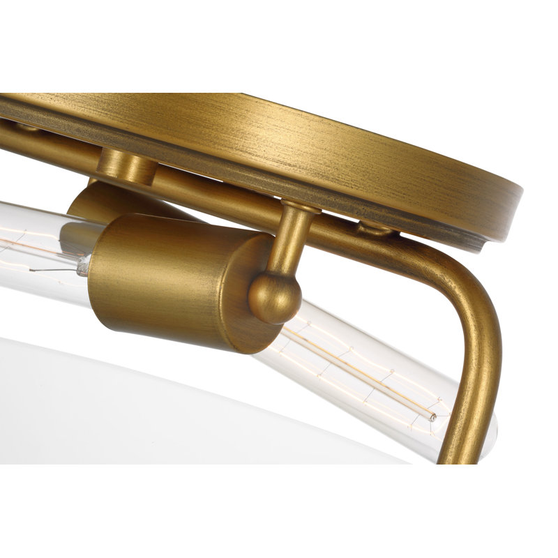 2 Light Flush Mount Natural Brass Finish Clear Beveled Glass