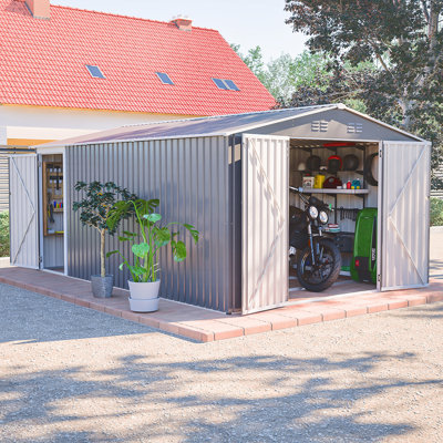 Remise de rangement extérieure en métal 10 x 14 pi avec 3 portes verrouillables, imperméable et renforcée pour la cour et le patio