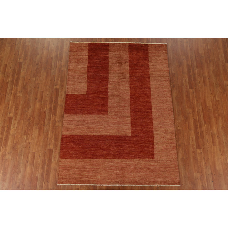 Tapis orange en laine noué à la main de conception unique 5 pi 7 po x 7 pi 11 po Newly Allyssa