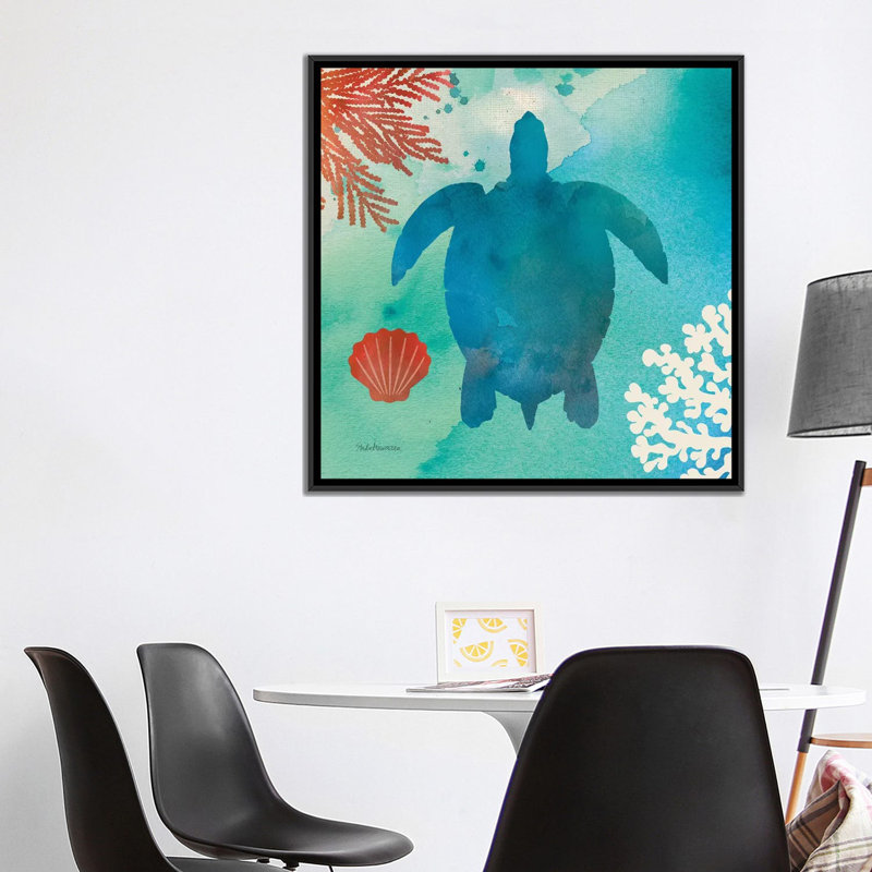 « under the sea ii », reproduction sur toile, H 18 po x l 18 po x P 1,5 po, Toile avec cadre noir, Pas de tapis