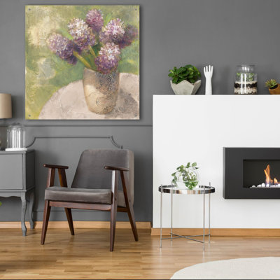Purple Hyacinths In Vase Green' by Albena Hristova Acrylic Glass Wall Art