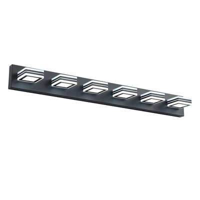 Luminaire de salle de bain moderne noir avec abat-jour en acrylique cristal sable - Applique murale à 6 lumières DEL pour miroir et salle d'eau