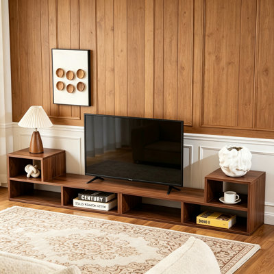 Meuble télé modulaire en noyer foncé, console multimédia à rangement libre, meuble télé moderne minimaliste, meuble télé réglable pour le salon