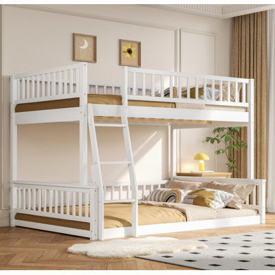 Full XL over Queen Bunk Bed with Ladder and Guardrails, White