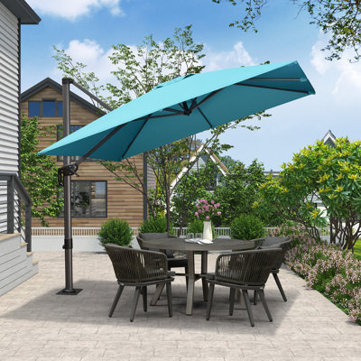 9' Square Cantilever Blue Umbrella with Steel Plate Base