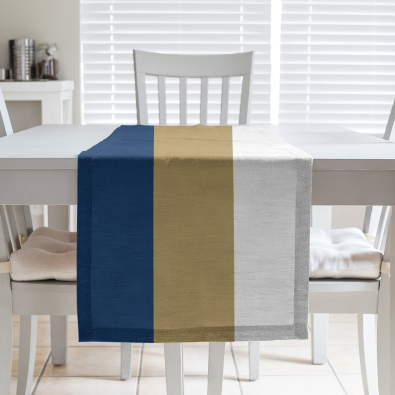 Chemin de table de basketball, L 90 po x l 16 po, Bleu marine de la Nouvelle-Orléans / or / blanc, Polyester sergé