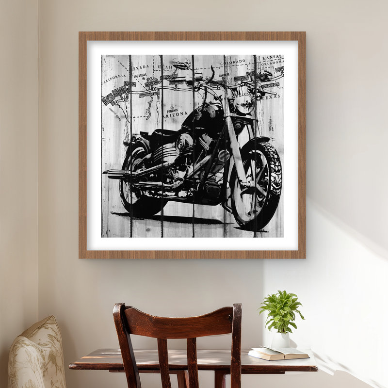 Motocyclette gris et noir imprimé de bureau mat passe-partout | Décoration, Brun, H 24 po x l 24 po