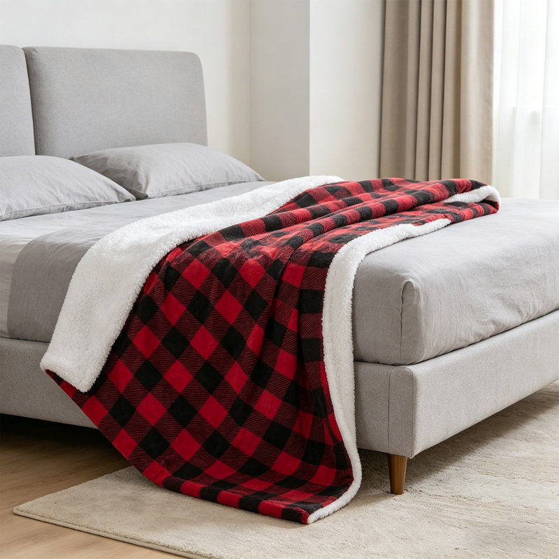 Jeté en flanelle de coton rouge et noir, réversible 60 po x 80 po., Grand lit