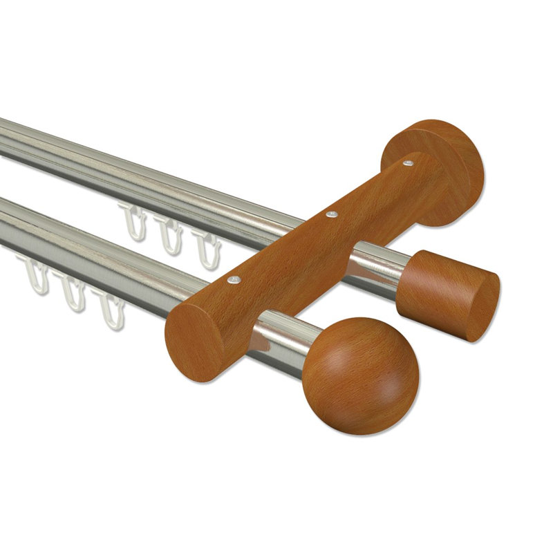 Maxeys Curtain Pole Set, 5cm H x 360cm W x 18cm D, Stainless Steel/Cherrywood Varnished