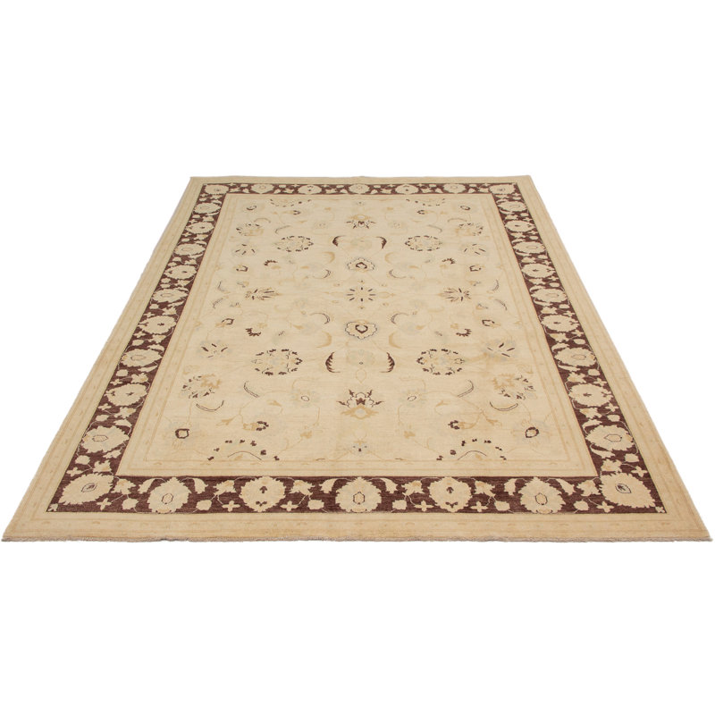 Tapis zone en laine ivoire/brune 8 pi 10 po x 11 pi 8 po one-of-kind à la main-noué la 2010 chobi Breckler