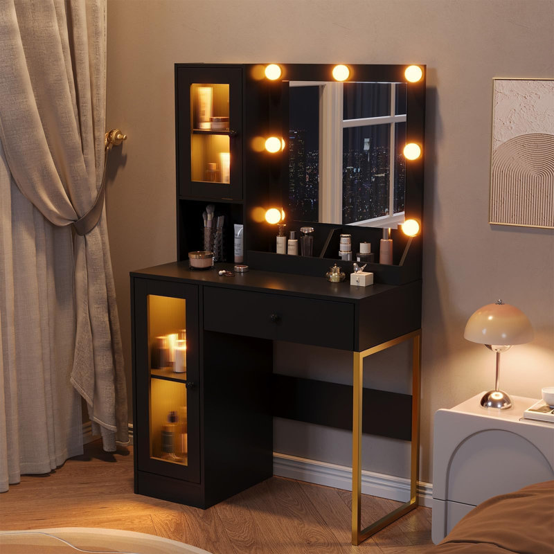 Meuble-lavabo avec miroir et lumières, Noir