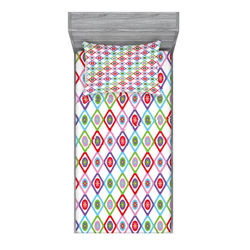 Microfiber Geometric Sheet Set, Twin Sheet Set with Fitted Sheet