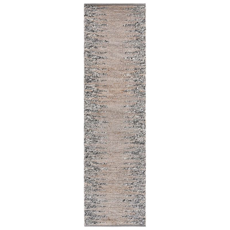 Servan Natural Fiber Hand Woven Jute/Wool Abstract Rug in Gray/Black, Runner 2'3" x 8'
