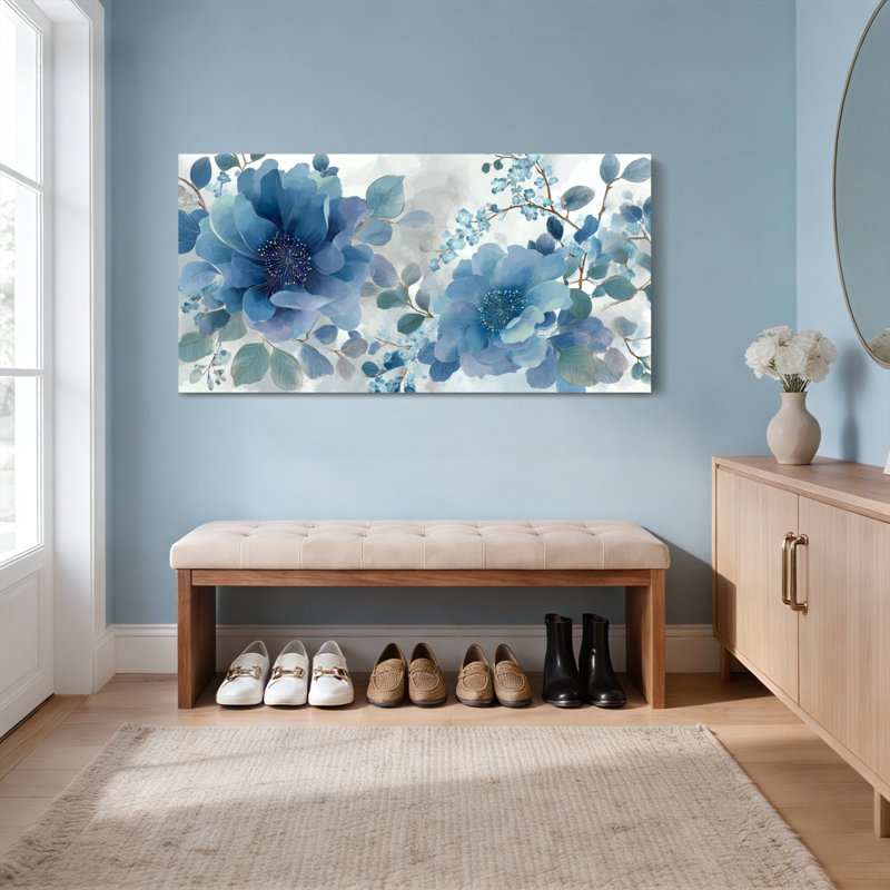 Ensemble de 1 tableau mural floral aquarelle sur toile tendue, H 12 po x l 36 po