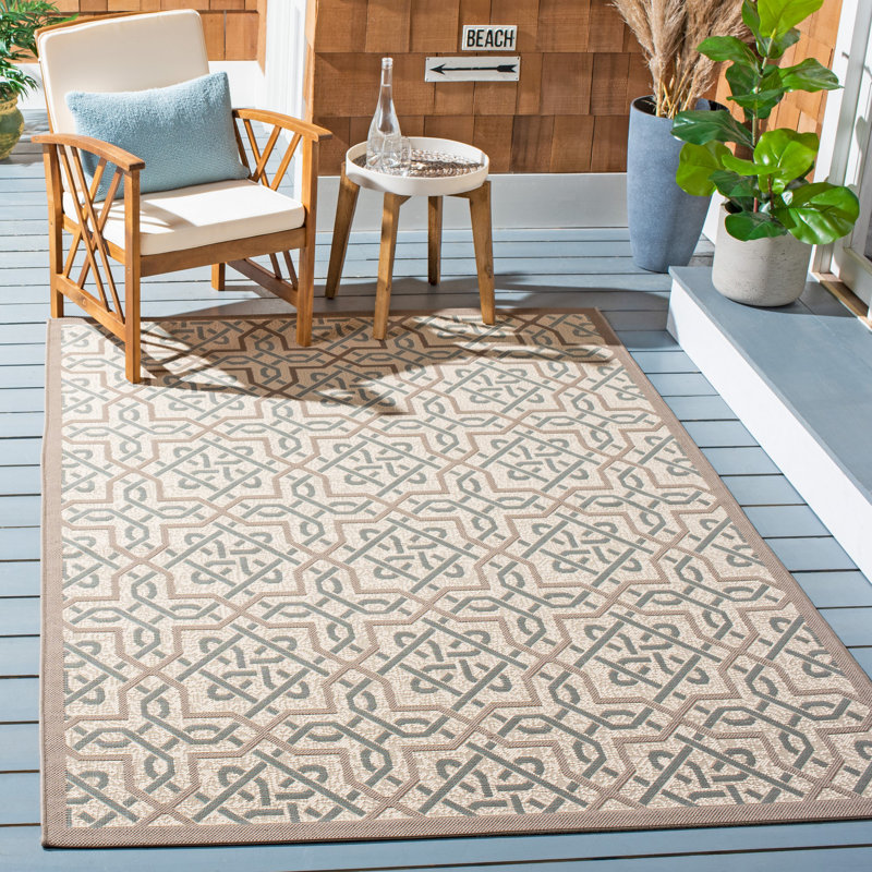 Dirks Geometric Beige/Red Outdoor Area Rug, Rectangle 6'7" x 9'6"